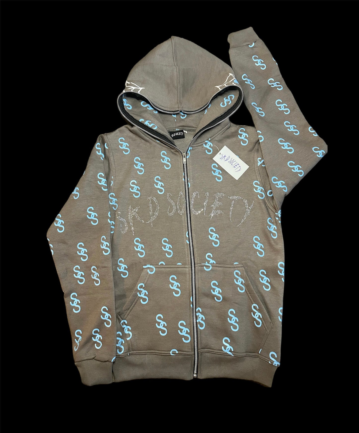 "Grey & blue" SS rhinestone full zip